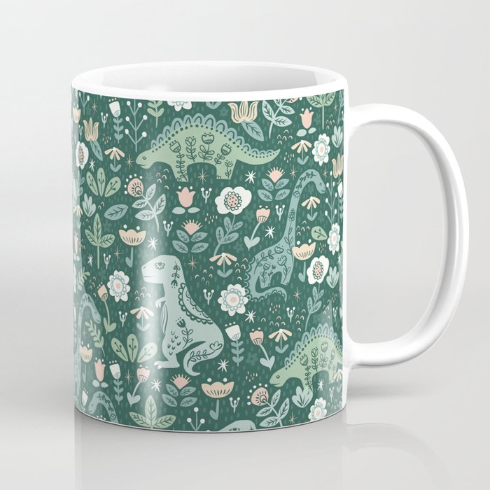 Folk Floral Dinosaur Coffee Mug Gallery Image 1
