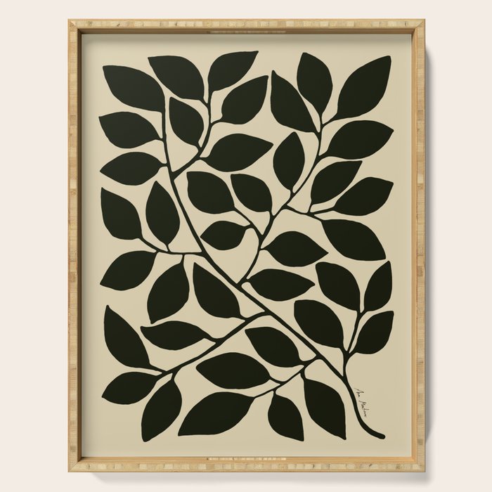 leaves black and white Serving Tray Gallery Image 1