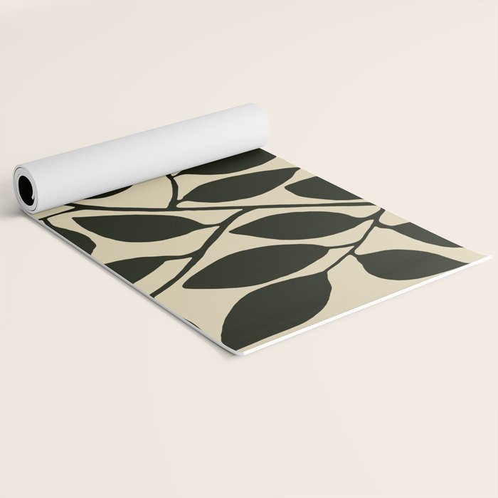leaves black and white Yoga Mat Gallery Image 2