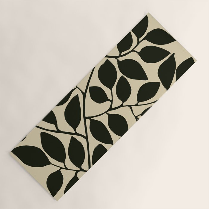 leaves black and white Yoga Mat Gallery Image 1