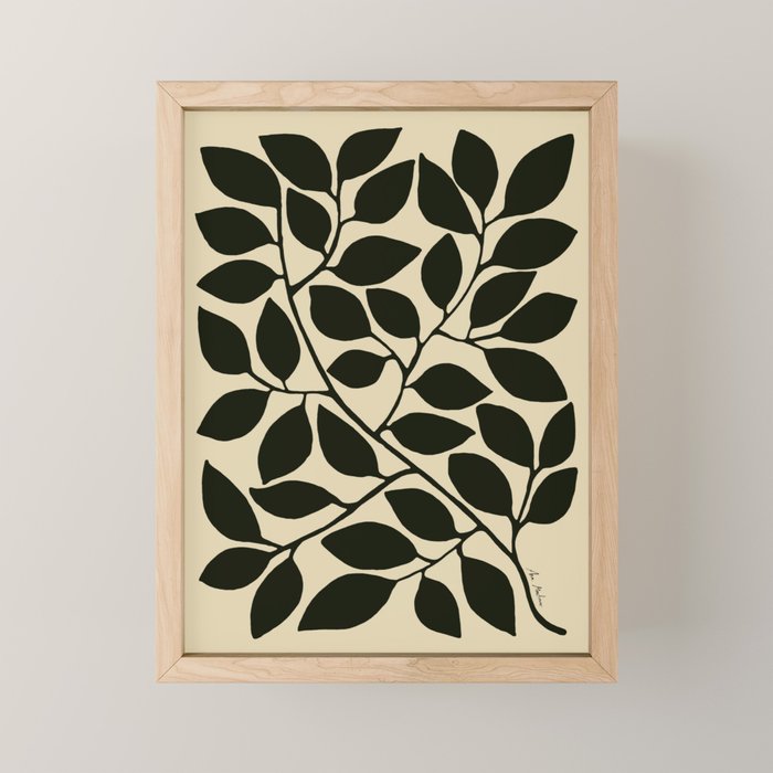 leaves black and white Mini Art Print Gallery Image 1