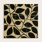 leaves black and white Wood Wall Art Gallery Image 1