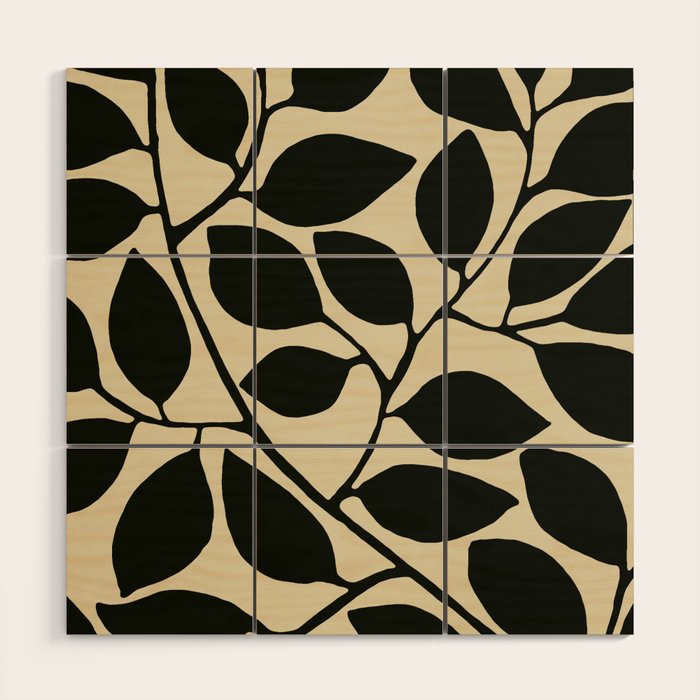 leaves black and white Wood Wall Art Gallery Image 1