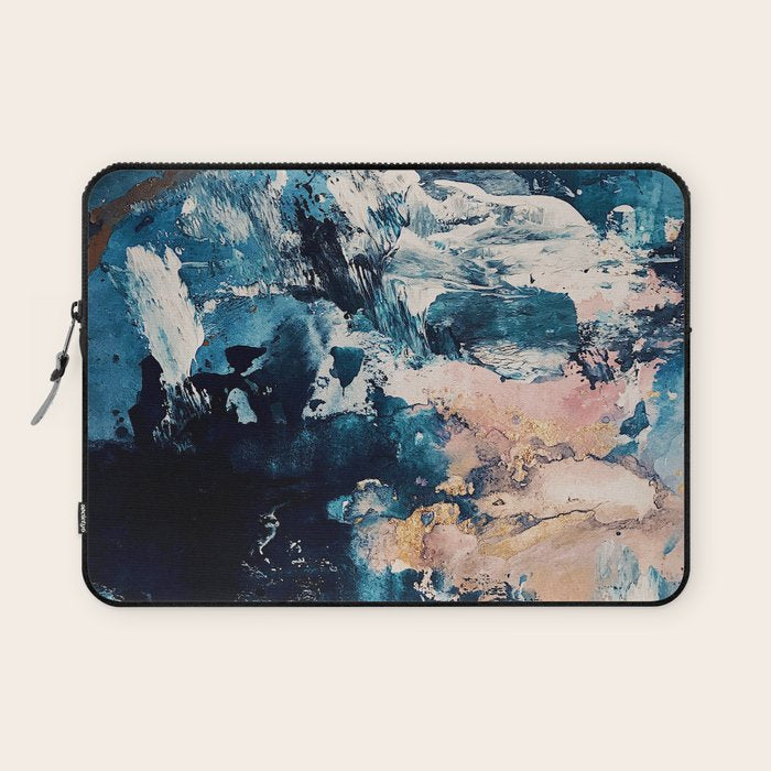 Sweetly: a bohemian, abstract work on paper in blue, pink, white, and gold Laptop Sleeve Gallery Image 1