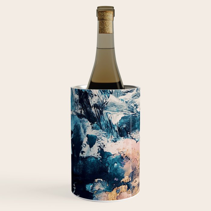 Sweetly: a bohemian, abstract work on paper in blue, pink, white, and gold Wine Chiller Gallery Image 1
