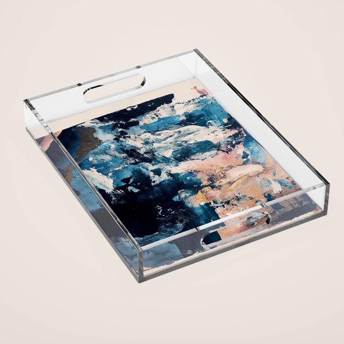 Sweetly: a bohemian, abstract work on paper in blue, pink, white, and gold Acrylic Tray Gallery Image 1