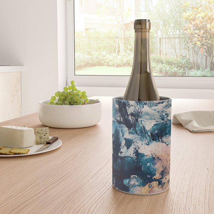 Sweetly: a bohemian, abstract work on paper in blue, pink, white, and gold Wine Chiller Gallery Image 4