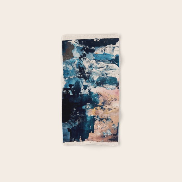 Sweetly: a bohemian, abstract work on paper in blue, pink, white, and gold Bath Towel Gallery Image 1