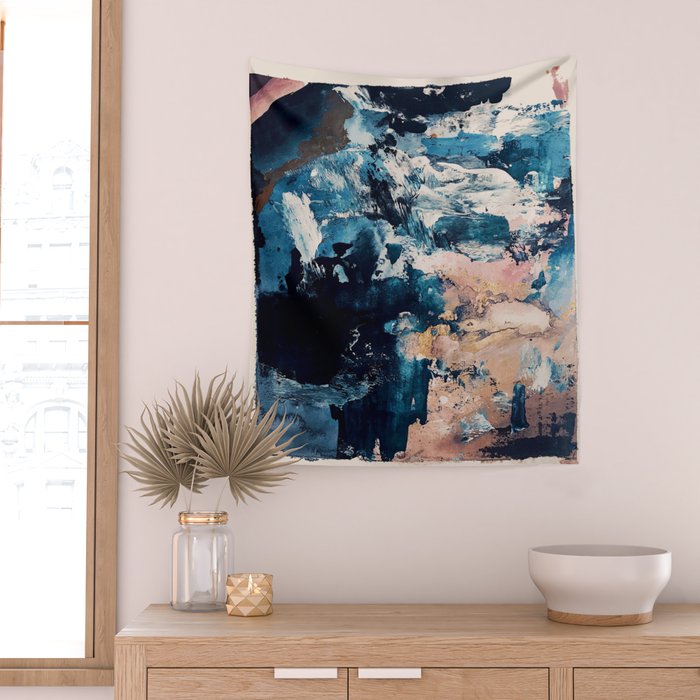 Sweetly: a bohemian, abstract work on paper in blue, pink, white, and gold Wall Tapestry Gallery Image 2