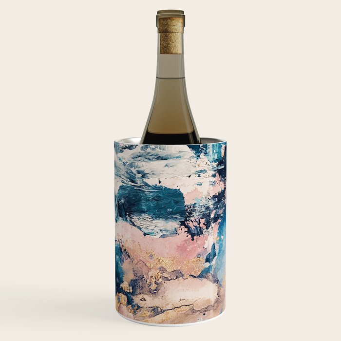 Sweetly: a bohemian, abstract work on paper in blue, pink, white, and gold Wine Chiller Gallery Image 3