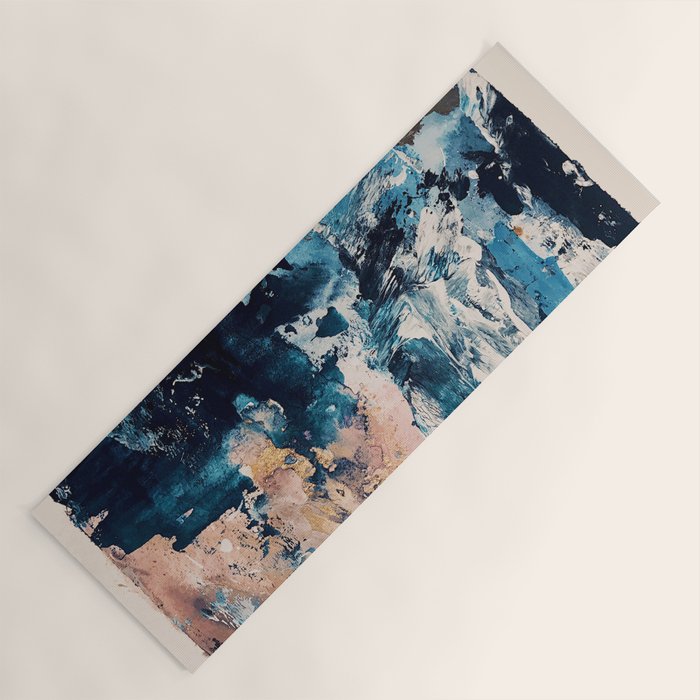 Sweetly: a bohemian, abstract work on paper in blue, pink, white, and gold Yoga Mat Gallery Image 1