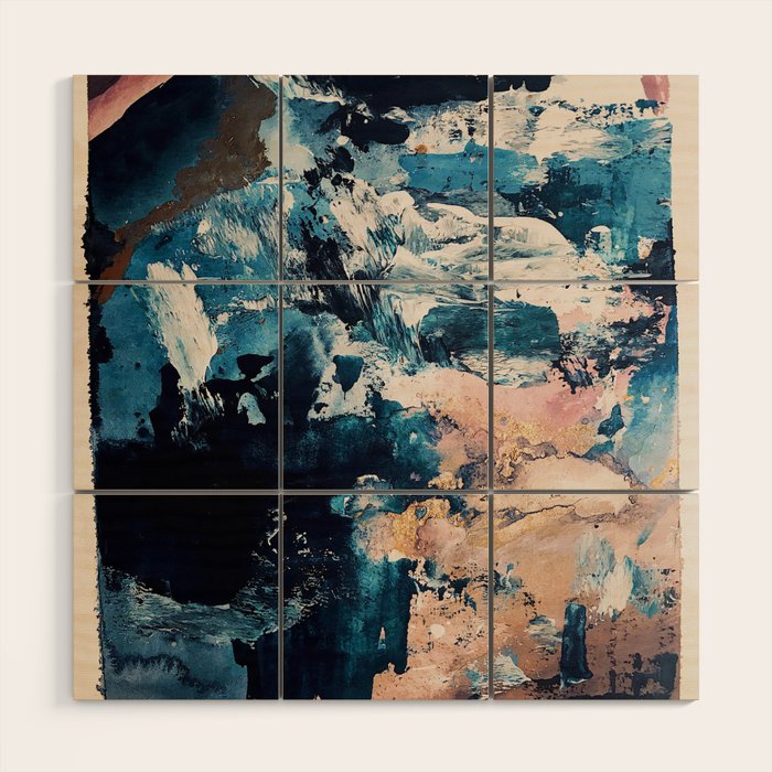 Sweetly: a bohemian, abstract work on paper in blue, pink, white, and gold Wood Wall Art Gallery Image 1