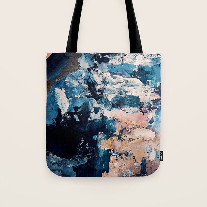Sweetly: a bohemian, abstract work on paper in blue, pink, white, and gold Tote Bag Gallery Image 1