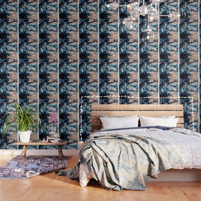 Sweetly: a bohemian, abstract work on paper in blue, pink, white, and gold Wallpaper Gallery Image 1