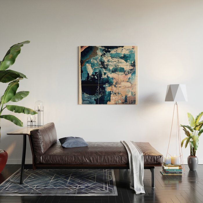 Sweetly: a bohemian, abstract work on paper in blue, pink, white, and gold Wood Wall Art Gallery Image 2