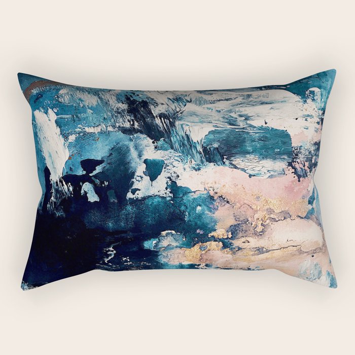 Sweetly: a bohemian, abstract work on paper in blue, pink, white, and gold Rectangular Pillow Gallery Image 1