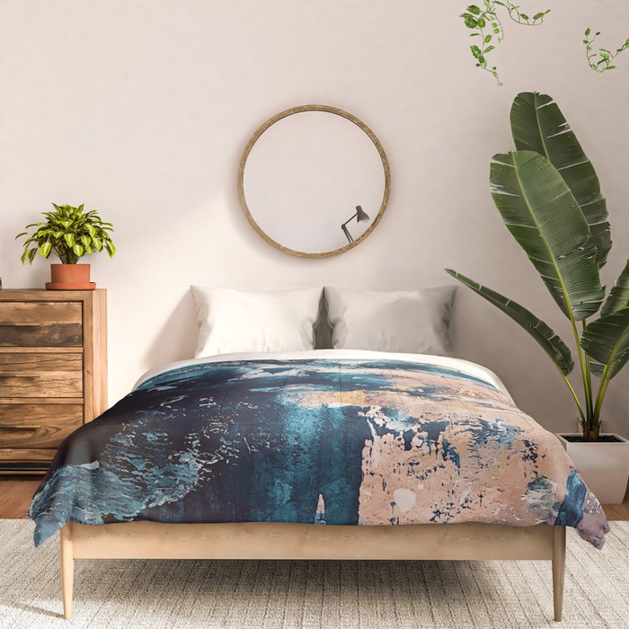 Sweetly: a bohemian, abstract work on paper in blue, pink, white, and gold Comforter Gallery Image 3