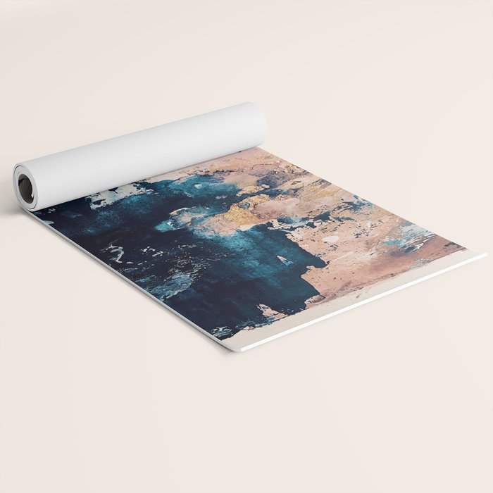 Sweetly: a bohemian, abstract work on paper in blue, pink, white, and gold Yoga Mat Gallery Image 2