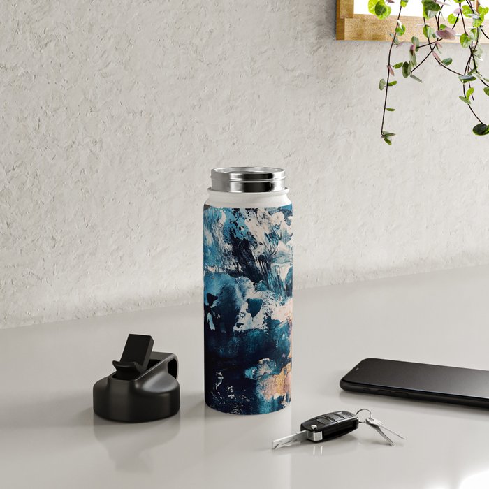 Sweetly: a bohemian, abstract work on paper in blue, pink, white, and gold Water Bottle Gallery Image 5