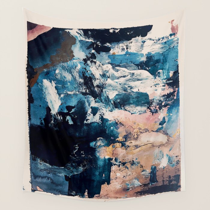 Sweetly: a bohemian, abstract work on paper in blue, pink, white, and gold Wall Tapestry Gallery Image 1