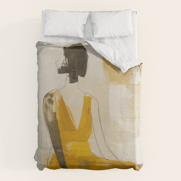 Modern Abstract Woman in Yellow Dress Duvet Cover Gallery Image 1