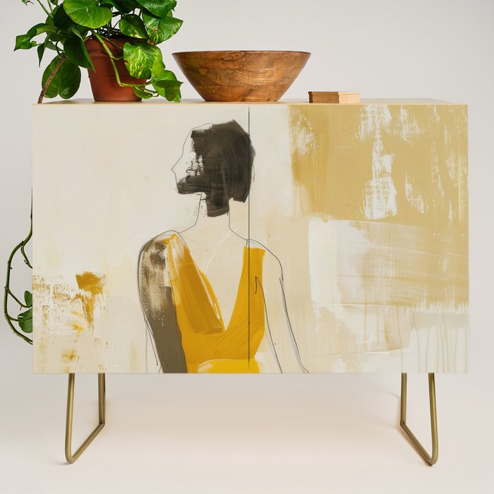 Modern Abstract Woman in Yellow Dress Credenza Gallery Image 1