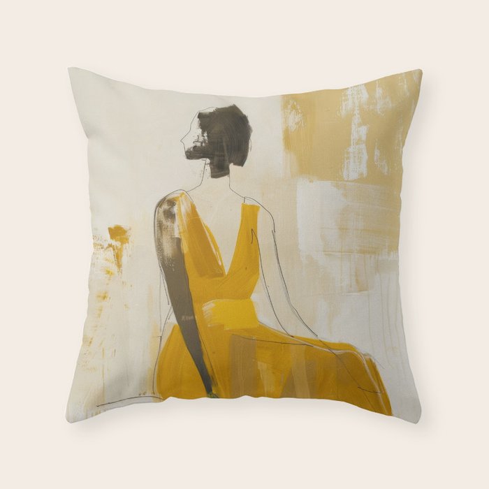 Modern Abstract Woman in Yellow Dress Throw Pillow Gallery Image 1