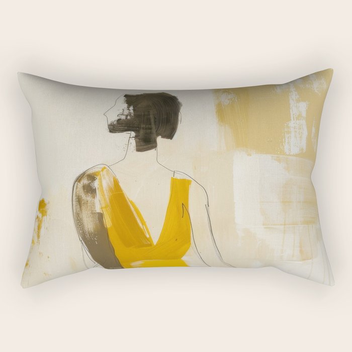 Modern Abstract Woman in Yellow Dress Rectangular Pillow Gallery Image 2