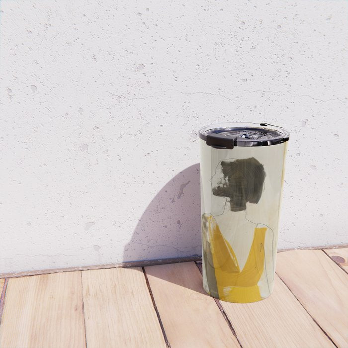 Modern Abstract Woman in Yellow Dress Travel Mug Gallery Image 4