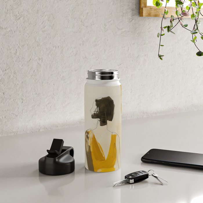 Modern Abstract Woman in Yellow Dress Water Bottle Gallery Image 4