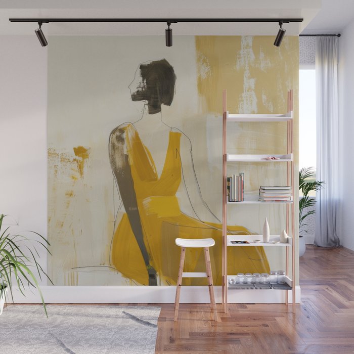Modern Abstract Woman in Yellow Dress Wall Mural Gallery Image 1