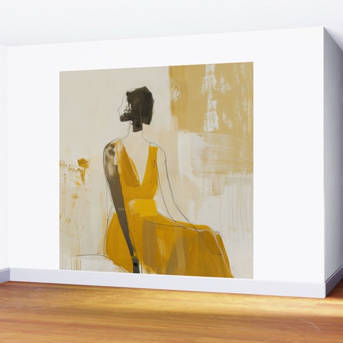 Modern Abstract Woman in Yellow Dress Wall Mural Gallery Image 2