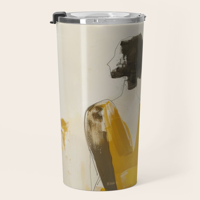 Modern Abstract Woman in Yellow Dress Travel Mug Gallery Image 3