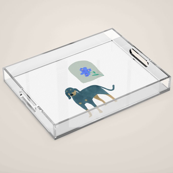 Dog and a Mini Half-Round Window - Indigo and White Acrylic Tray Gallery Image 1