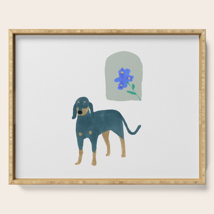 Dog and a Mini Half-Round Window - Indigo and White Serving Tray Gallery Image 1