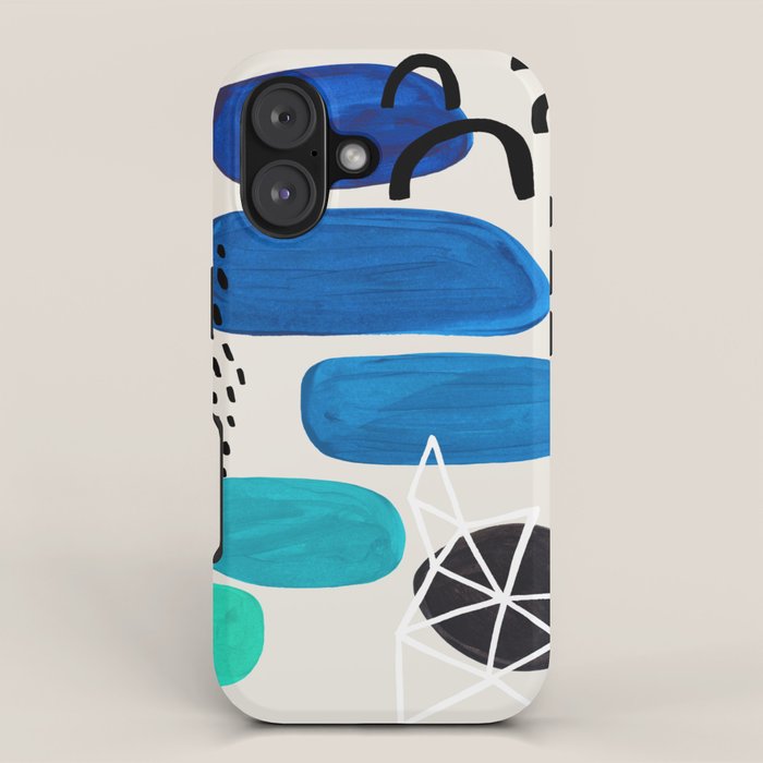 Fun Abstract Minimalist Mid Century Modern Colorful Shapes Marine Green Blue Ombre Watercolor Bubble iPhone Case Gallery Image 1