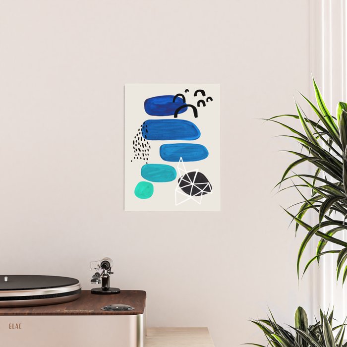 Fun Abstract Minimalist Mid Century Modern Colorful Shapes Marine Green Blue Ombre Watercolor Bubble Poster Gallery Image 2