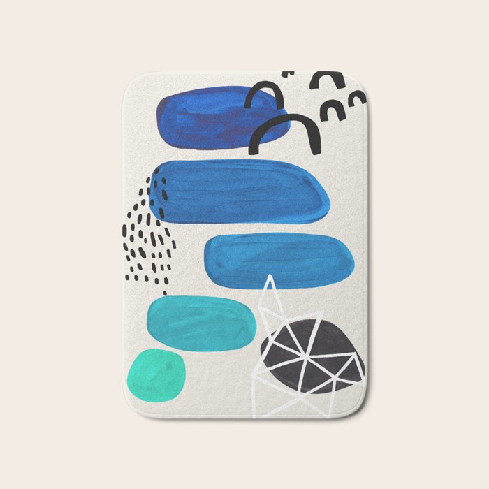 Fun Abstract Minimalist Mid Century Modern Colorful Shapes Marine Green Blue Ombre Watercolor Bubble Bath Mat Gallery Image 1
