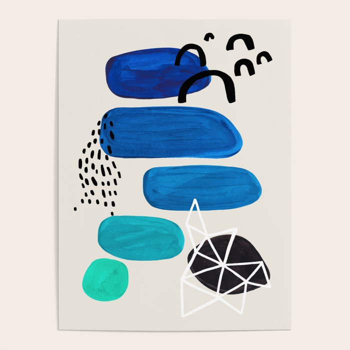 Fun Abstract Minimalist Mid Century Modern Colorful Shapes Marine Green Blue Ombre Watercolor Bubble Poster Gallery Image 4