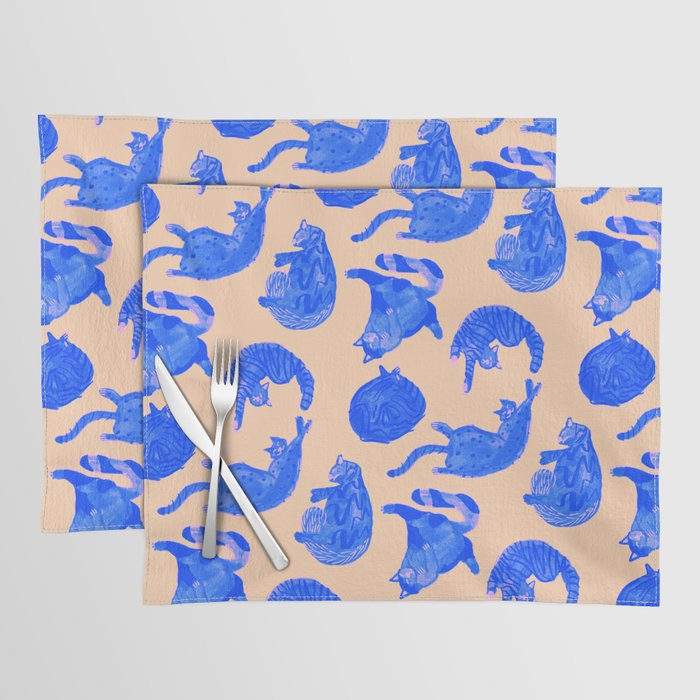 Sleepy Cozy Kitty Cats in Blue & Pink Placemat Gallery Image 1