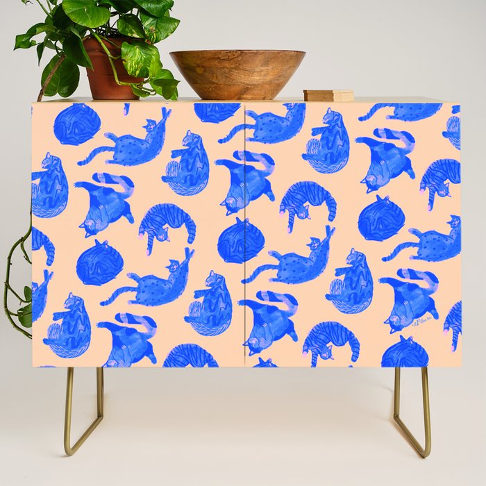 Sleepy Cozy Kitty Cats in Blue & Pink Credenza Gallery Image 1