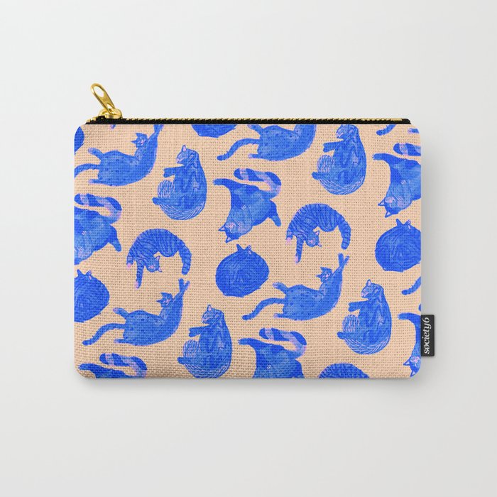 Sleepy Cozy Kitty Cats in Blue & Pink Carry All Pouch Gallery Image 1