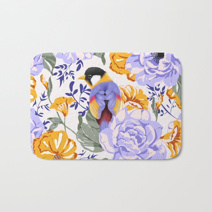 Colorful birds in garden flowers YL Bath Mat Gallery Image 1