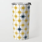 Atomic Age Retro Midcentury 1950s Starburst Pattern in Light Mustard, Navy Blue, and White Travel Mug Gallery Image 2