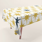 Atomic Age Retro Midcentury 1950s Starburst Pattern in Light Mustard, Navy Blue, and White Tablecloth Gallery Image 1