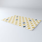 Atomic Age Retro Midcentury 1950s Starburst Pattern in Light Mustard, Navy Blue, and White Rug Gallery Image 3