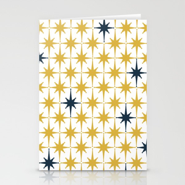 Atomic Age Retro Midcentury 1950s Starburst Pattern in Light Mustard, Navy Blue, and White Stationery Card Gallery Image 2