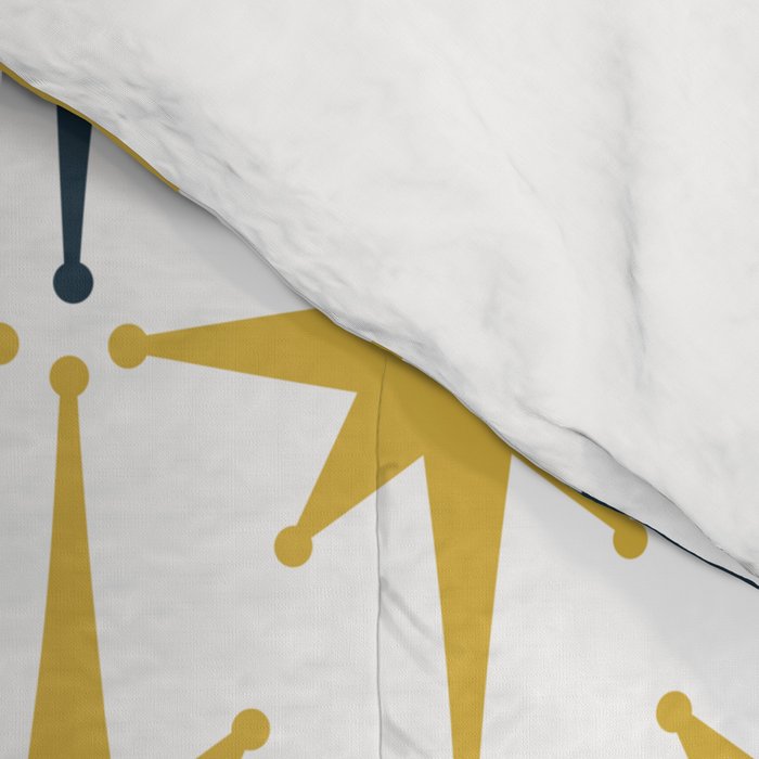 Atomic Age Retro Midcentury 1950s Starburst Pattern in Light Mustard, Navy Blue, and White Comforter Gallery Image 4