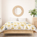 Atomic Age Retro Midcentury 1950s Starburst Pattern in Light Mustard, Navy Blue, and White Duvet Cover Gallery Image 3
