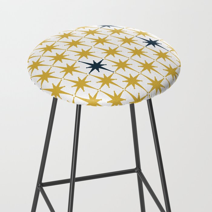 Atomic Age Retro Midcentury 1950s Starburst Pattern in Light Mustard, Navy Blue, and White Stool Gallery Image 2